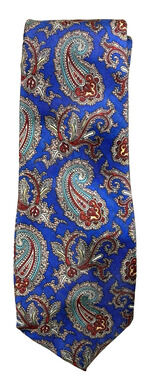 Vintage Mallory & Church silk tie blue red gold paisley Classic Designer